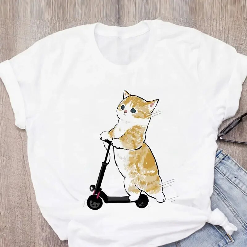 Tricou de mărime Plus pentru femei Tricou cu desene animate cu pisică drăguță Tricou grafic Harajuku Tricou imprimat Top estetic la modă Tricou Femeie