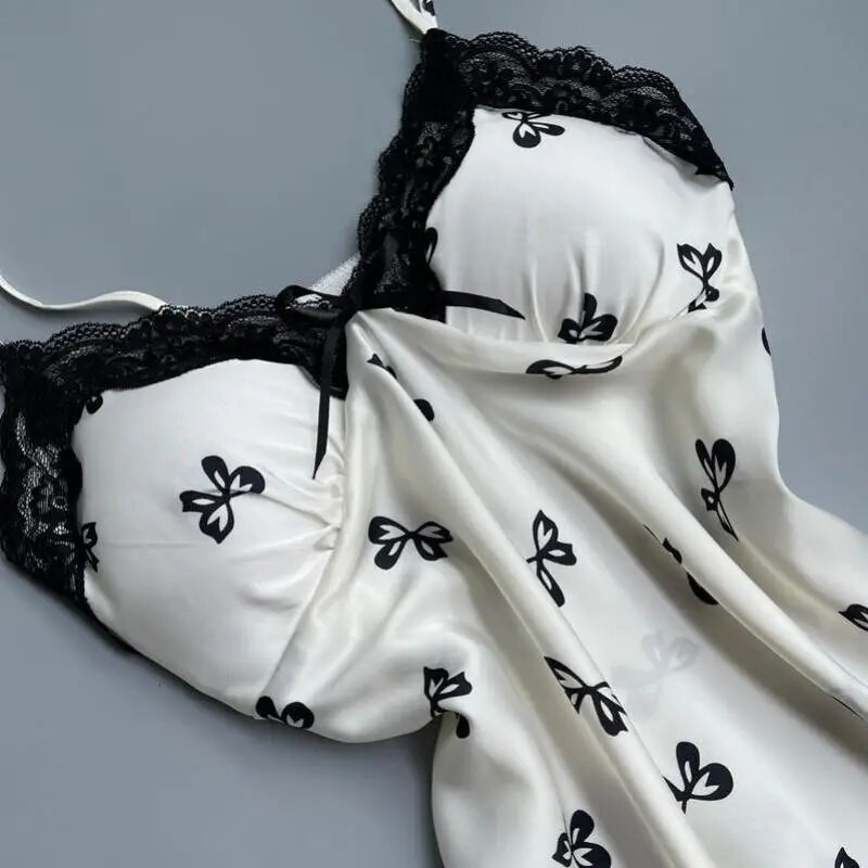 Twinset nėrinių chalatų komplektas Moteriški miegui naktiniai marškiniai Nauji moteriški kimono chalatai, chalatai Seksuali pavasario vasara šilko satino namų suknelė