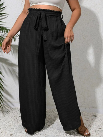 Плюс размер Есенни широки панталони Дамски плисирани модни ежедневни свободни дамски панталони Еластична висока талия Дамски черни панталони 2023