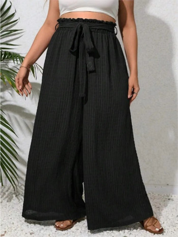 Плюс размер Есенни широки панталони Дамски плисирани модни ежедневни свободни дамски панталони Еластична висока талия Дамски черни панталони 2023