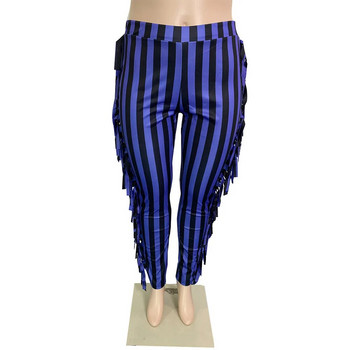 Плюс размер Дамски панталони с ресни Панталон с принт на райета 2022 Есенни женски елегантни панталони тип молив Дамски зимни ежедневни дизайнерски панталони