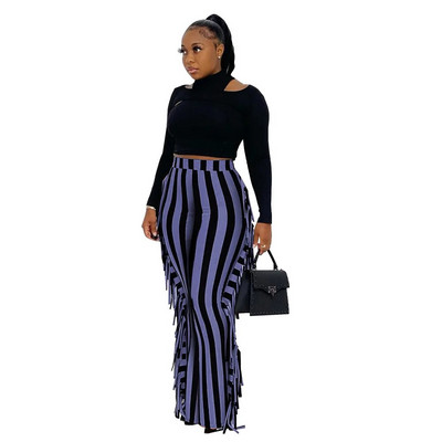 Pantaloni cu franjuri pentru femei de mărime mare Pantaloni cu imprimeu în dungi Toamna 2022 Pantaloni creion eleganti pentru femei Pantaloni casual de designer de iarnă