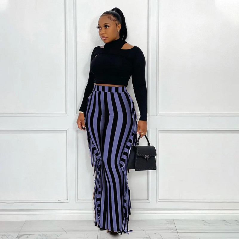 Nagy méretű női rojtos nadrág csíkos mintás nadrág 2022 őszi női elegáns ceruzanadrág Női téli alkalmi tervező nadrág