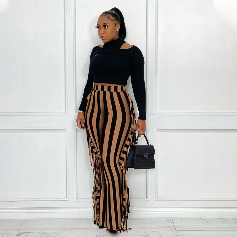 Nagy méretű női rojtos nadrág csíkos mintás nadrág 2022 őszi női elegáns ceruzanadrág Női téli alkalmi tervező nadrág
