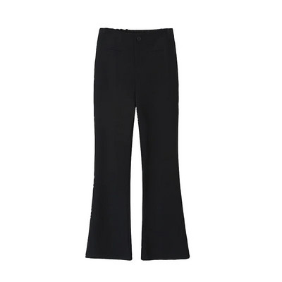 Textura tricotată Efect de draperie Pantaloni cu clopoței cu talie înaltă, primăvară vară, pantaloni noi, lungi, micro evazați, pantaloni de costum OL
