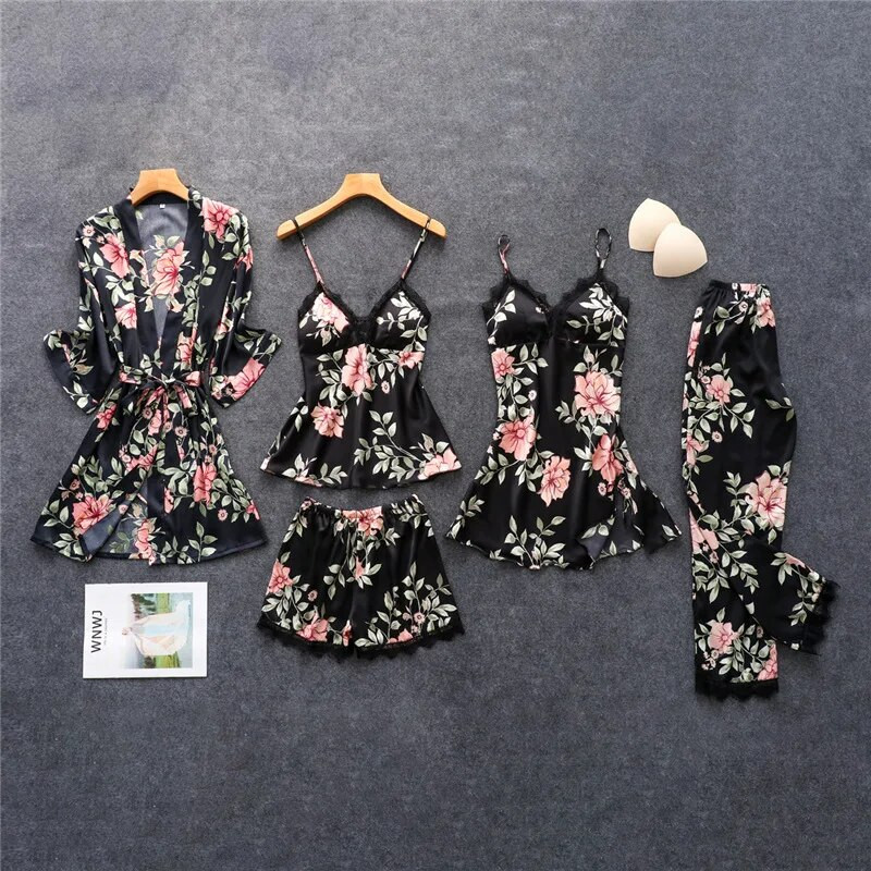 Kompleti ružičastih pidžama Ženske hlače na naramenice Odjeća za spavanje Proljeće Jesen Kućna odjeća Noćna odjeća Kimono Ogrtač Kupaća haljina M-XXL