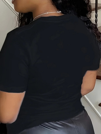 Γυναικείο βαμβακερό μπλουζάκι δρόμου Μαύρο αθλητικό μπλουζάκι μεγάλου μεγέθους γυναικείο μπλουζάκι με στρογγυλή λαιμόκοψη 200 κιλά Ειδικό γυναικείο μπλουζάκι