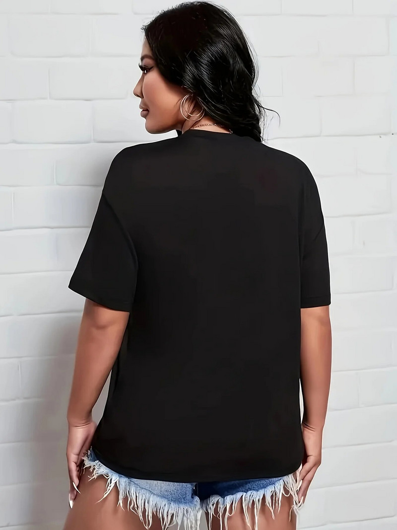 Γυναικείο βαμβακερό μπλουζάκι δρόμου Μαύρο αθλητικό μπλουζάκι μεγάλου μεγέθους γυναικείο μπλουζάκι με στρογγυλή λαιμόκοψη 200 κιλά Ειδικό γυναικείο μπλουζάκι