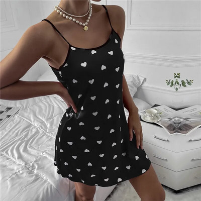 Set de pijamale sexy la modă, 2 bucăți, pentru femei, pijamale cu imprimeu cu inimă, pijamale din satin de mătase, pantaloni scurți, set de pijamale pentru femei