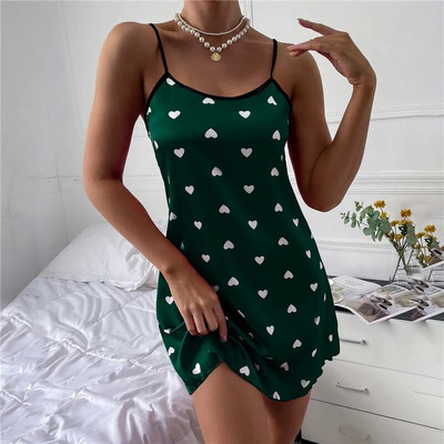 Set de pijamale sexy la modă, 2 bucăți, pentru femei, pijamale cu imprimeu cu inimă, pijamale din satin de mătase, pantaloni scurți, set de pijamale pentru femei