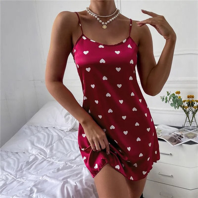Set de pijamale sexy la modă, 2 bucăți, pentru femei, pijamale cu imprimeu cu inimă, pijamale din satin de mătase, pantaloni scurți, set de pijamale pentru femei