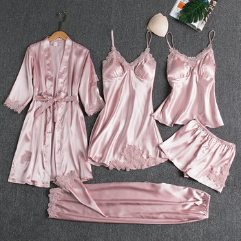 M-2XL Plus Size Γυναικεία Καλοκαιρινά Σετ Πυτζάμες Πέντε τεμαχίων Σέξι φόρεμα με νυχτικό με λουλούδια με εμπριμέ ρόμπα μασίφ φόρεμα ύπνου
