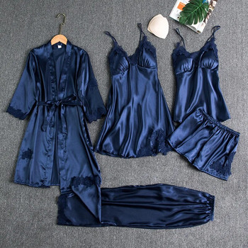 M-2XL Големи размери Дамски летни комплекти пижами от пет части Секси рокля с нощница без гръб, пижама с цветя, щампа, плътна рокля за сън