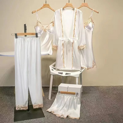 M-2XL Ženske ljetne petodijelne pidžame veće veličine, seksi spavaćica bez leđa, pidžama, cvjetni ogrtač, jednobojna spavaćica