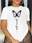 Γυναικείο T-Shirt Plus Size Loose Top με στάμπα με πεταλούδα με στρογγυλή λαιμόκοψη και μοντέρνο casual μπλουζάκι με κάτω
