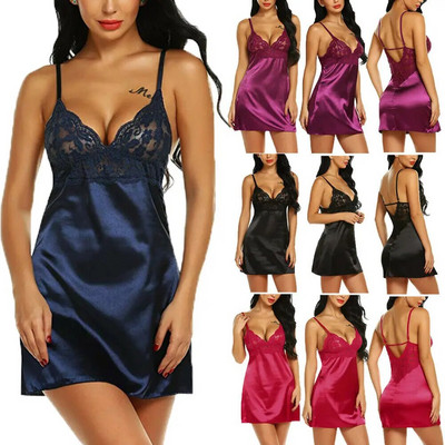Σέξι εσώρουχα Γυναικεία Μεταξωτό Δαντελένιο Φόρεμα Babydoll Νυχτικό Νυχτικό Πυζά Vestidos Home Wear
