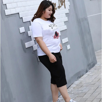 Γυναικείο λευκό μπλουζάκι Plus Size Βαμβακερό υπερμεγέθη στρογγυλό λαιμό Γυναικείο υπερμεγέθη πουκάμισο βάσης Άνετο/μαλακό κοντομάνικο πουκάμισο