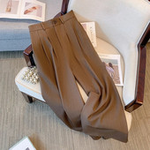Pantaloni casual de primăvară pentru femei de mărime plus mare Pantaloni largi din poliester maro Pantaloni largi confortabili pentru navetă mărimea șoldului 160 plus