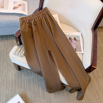 Дамски пролетни ежедневни панталони с големи размери, кафяви полиестерни широки панталони, свободни удобни панталони за работа и работа с размер на бедрата 160 плюс