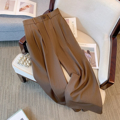 Ανοιξιάτικο casual γυναικείο παντελόνι plus size καφέ φαρδύ παντελόνι από πολυεστέρα χαλαρό άνετο παντελόνι commuter μέγεθος ισχίου 160 plus
