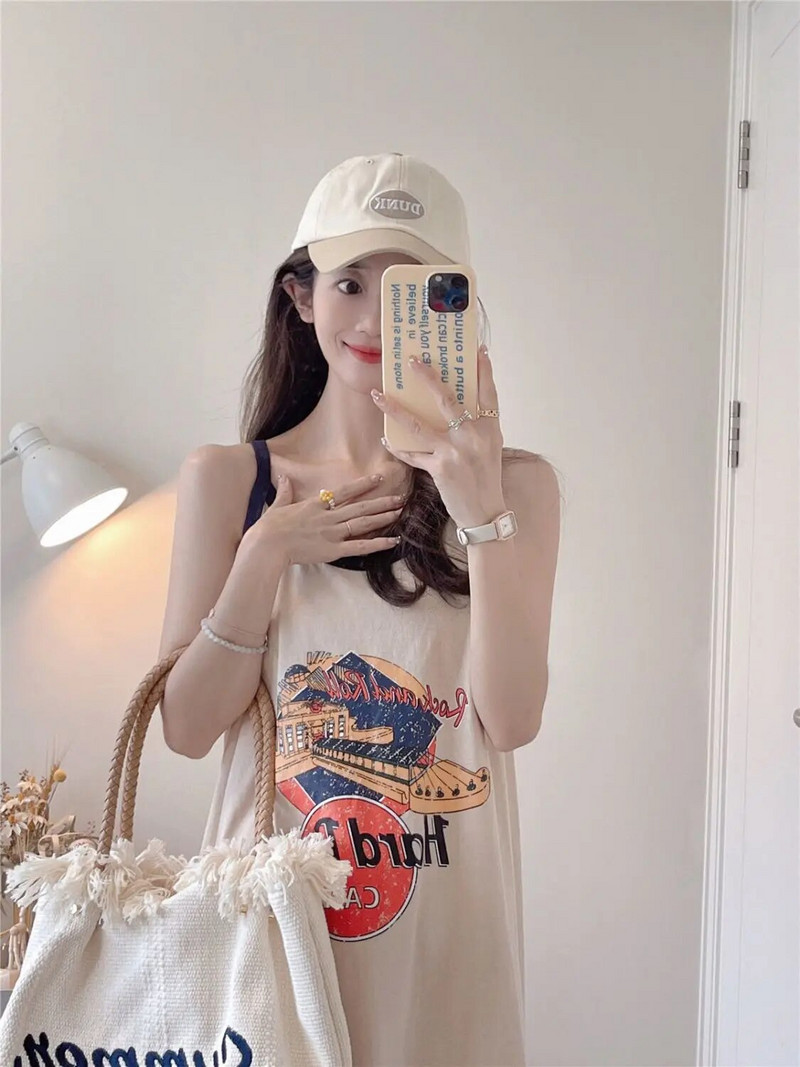 Studentska ljetna slatka pidžama spavaćica Ženska seksi kućna odjeća bez rukava Ženska udobna ležerna spavaćica s printom