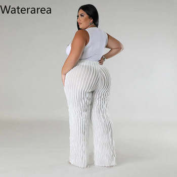 Waterarea Plus Size Γυναικεία κυματιστά βολάν που συνδέουν φαρδύ ίσιο παντελόνι 2023 Φθινόπωρο Streetwear Fashion Classic Παντελόνι