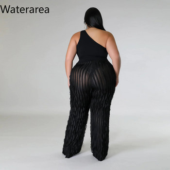 Дамски широки прави панталони с широки крачоли с волани Waterarea Плюс размер 2023 Есенни улични модни класически панталони