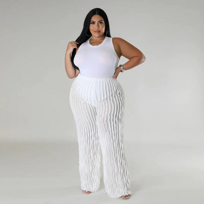 Waterarea Plus Size Femei Wave Volane îmbinare Pantaloni drepti cu picioare late 2023 Toamna Streetwear Moda Pantaloni clasici