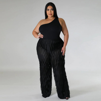 Waterarea Plus Size Femei Wave Volane îmbinare Pantaloni drepti cu picioare late 2023 Toamna Streetwear Moda Pantaloni clasici