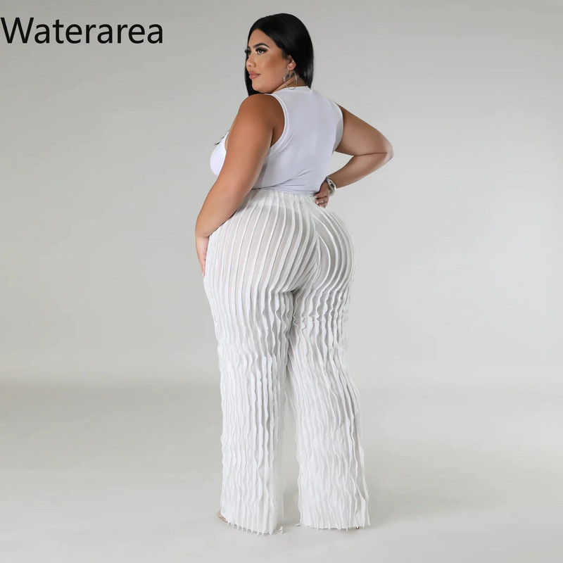 Waterarea Plus Size Γυναικεία κυματιστά βολάν που συνδέουν φαρδύ ίσιο παντελόνι 2023 Φθινόπωρο Streetwear Fashion Classic Παντελόνι