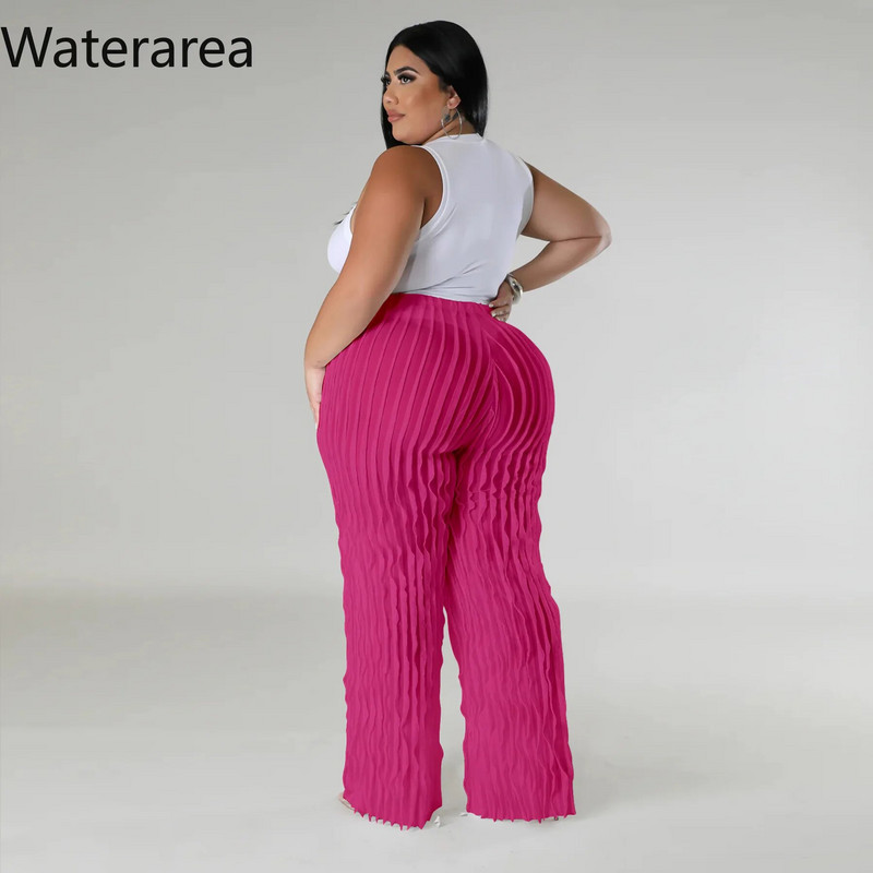 Waterarea Plus Size Γυναικεία κυματιστά βολάν που συνδέουν φαρδύ ίσιο παντελόνι 2023 Φθινόπωρο Streetwear Fashion Classic Παντελόνι