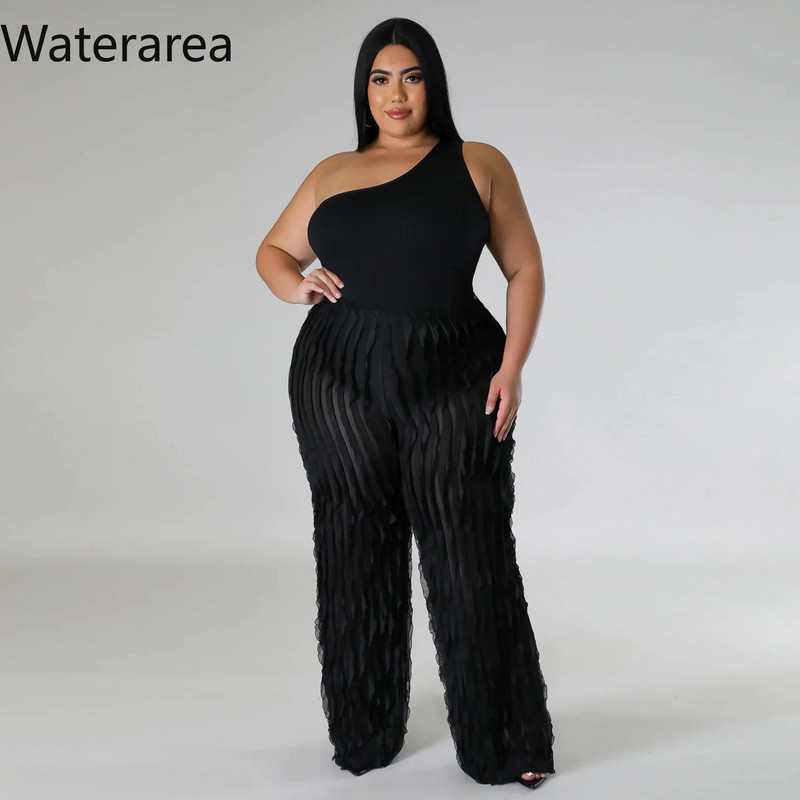 Waterarea Plus Size Γυναικεία κυματιστά βολάν που συνδέουν φαρδύ ίσιο παντελόνι 2023 Φθινόπωρο Streetwear Fashion Classic Παντελόνι