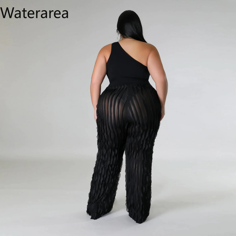 Waterarea Plus Size Γυναικεία κυματιστά βολάν που συνδέουν φαρδύ ίσιο παντελόνι 2023 Φθινόπωρο Streetwear Fashion Classic Παντελόνι