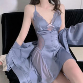 Ljetni čipkasti kimono komplet ogrtača za kupanje Seksi komplet ogrtača s dva komada spavaćica Donje rublje Ženska svilenkasta satenska spavaćica Noćna odjeća Salonska odjeća