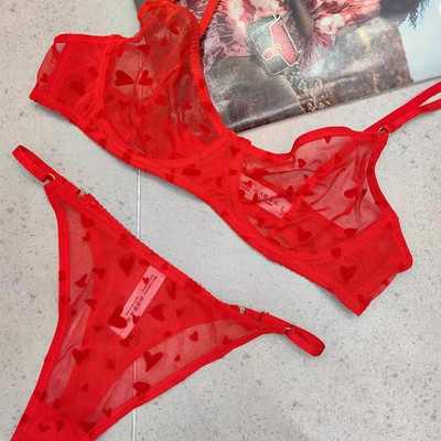 Novi komplet donjeg rublja, seksi ultra tanki prozirni grudnjak Ženski push up grudnjak s donjim žicama Ljeto, romantično donje rublje boje breskve
