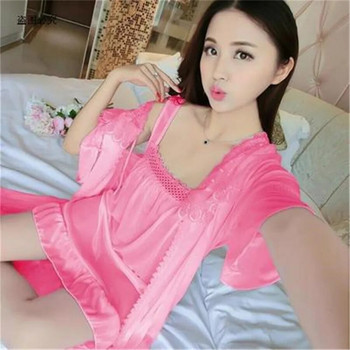 2024 Σέξι νυχτικό V λαιμόκοψη Sleep Wear Night πουκάμισο Home Φόρεμα Νυχτικό Princess Sleepwear Γυναικεία νυχτικά Φόρεμα + Πανωφόρια