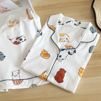 Нови 100% памучни къси панталони с къси ръкави дамски комплект пижами сладки анимационни пижами Японски прости къси пижами Дамско спално облекло