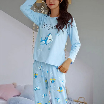 Ανοιξιάτικο φθινόπωρο Γυναικεία Σετ πιτζάμες κινουμένων σχεδίων Πυτζάμες τύπωμα νυχτικά PJ Homewear Γυναικεία απλά casual κοστούμια Μεγάλο μέγεθος 2XL