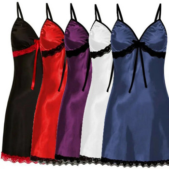 Γυναικείο σέξι δαντελένιο μεταξωτό σατέν νυχτερινό φόρεμα, αμάνικο νυχτικό, νυχτικό με λαιμόκοψη V, νυχτικό σε μεγάλο μέγεθος