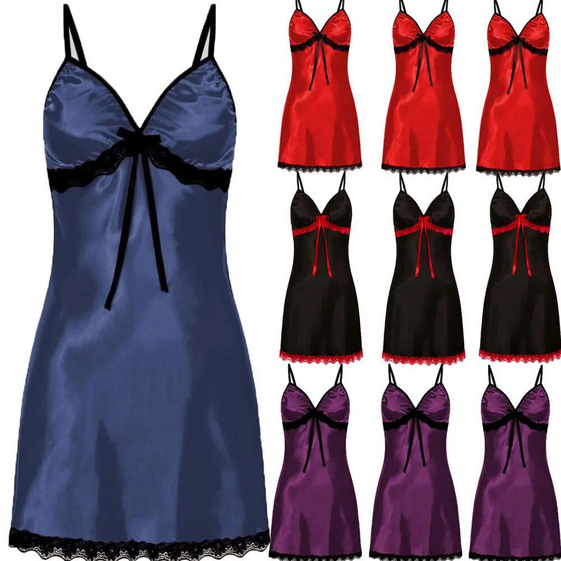 Naiste seksikas pitsist siidist satiinist öökleit, varrukateta öösärgid, V-kaelusega öösärk, suures suuruses ööriided