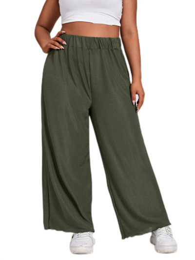 Plus Size, eleganti, primavara toamna, talie elastica, pantaloni cu picioare late, femei, verde armat, ocazional, pantaloni drepti tricotati cu coasta 6XL 7XL 8XL