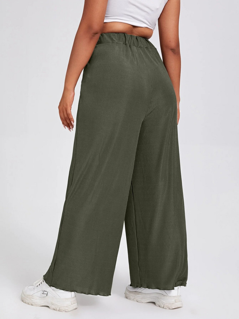 Plus Size Κομψό Ανοιξιάτικο Φθινοπωρινό Ελαστικό Παντελόνι Φαρδύ Γυναικείο Στρατό Πράσινο Casual Rib Πλεκτό ίσιο παντελόνι 6XL 7XL 8XL