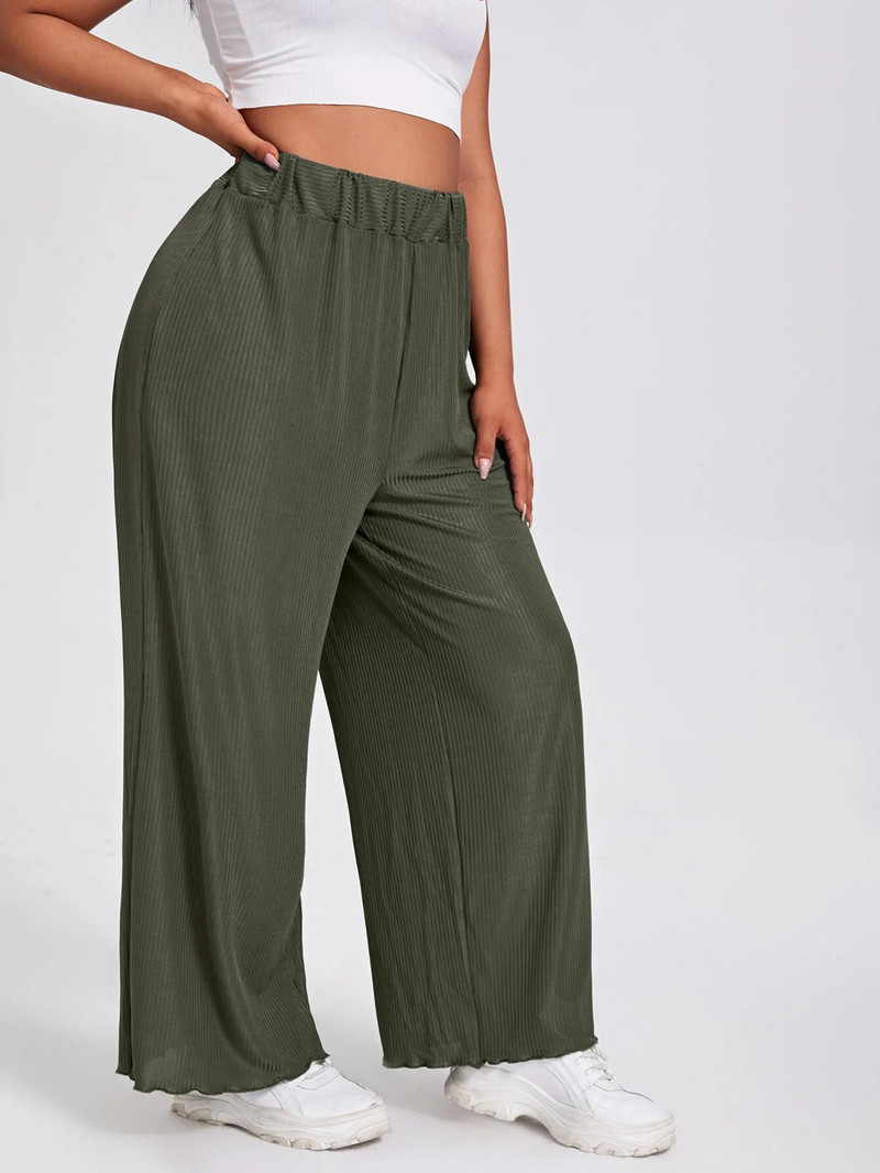 Plus Size Κομψό Ανοιξιάτικο Φθινοπωρινό Ελαστικό Παντελόνι Φαρδύ Γυναικείο Στρατό Πράσινο Casual Rib Πλεκτό ίσιο παντελόνι 6XL 7XL 8XL