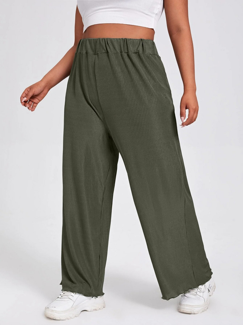 Plus Size Κομψό Ανοιξιάτικο Φθινοπωρινό Ελαστικό Παντελόνι Φαρδύ Γυναικείο Στρατό Πράσινο Casual Rib Πλεκτό ίσιο παντελόνι 6XL 7XL 8XL