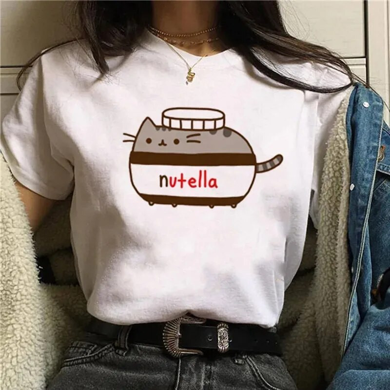 Γυναικείο T-shirt Harajuku στη δεκαετία του 1990 με μοτίβο Nutella Kawaii, χαριτωμένο μπλουζάκι κινουμένων σχεδίων Κορεάτικο κορυφαίο γυναικείο μπλουζάκι γοτθικό
