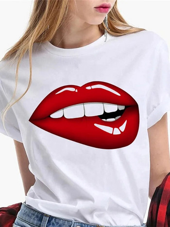 Γυναικείο μπλουζάκι σε μεγάλο μέγεθος Sexy Kiss Lips Lip Say Funny μαύρο T-shirt Γυναικείο μαλακό μπλουζάκι γραφικό κοντομάνικο T-shirt με λαιμόκοψη
