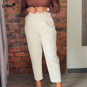 Office Lady Craciuri de culoare solidă Pantaloni creion Haine de mărime Plus Primăvara Toamnă Buzunare de modă Talie înaltă Pantaloni de costum de damă casual
