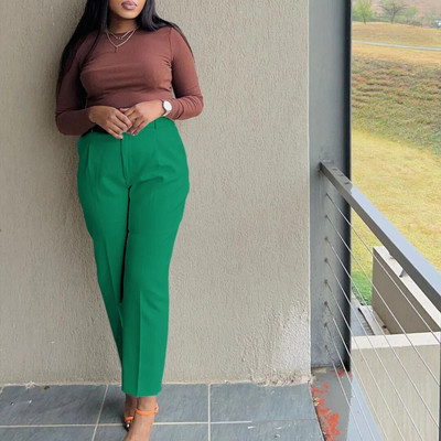 Office Lady Craciuri de culoare solidă Pantaloni creion Haine de mărime Plus Primăvara Toamnă Buzunare de modă Talie înaltă Pantaloni de costum de damă casual