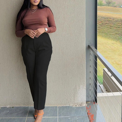 Office Lady Craciuri de culoare solidă Pantaloni creion Haine de mărime Plus Primăvara Toamnă Buzunare de modă Talie înaltă Pantaloni de costum de damă casual
