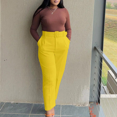 Office Lady Craciuri de culoare solidă Pantaloni creion Haine de mărime Plus Primăvara Toamnă Buzunare de modă Talie înaltă Pantaloni de costum de damă casual
